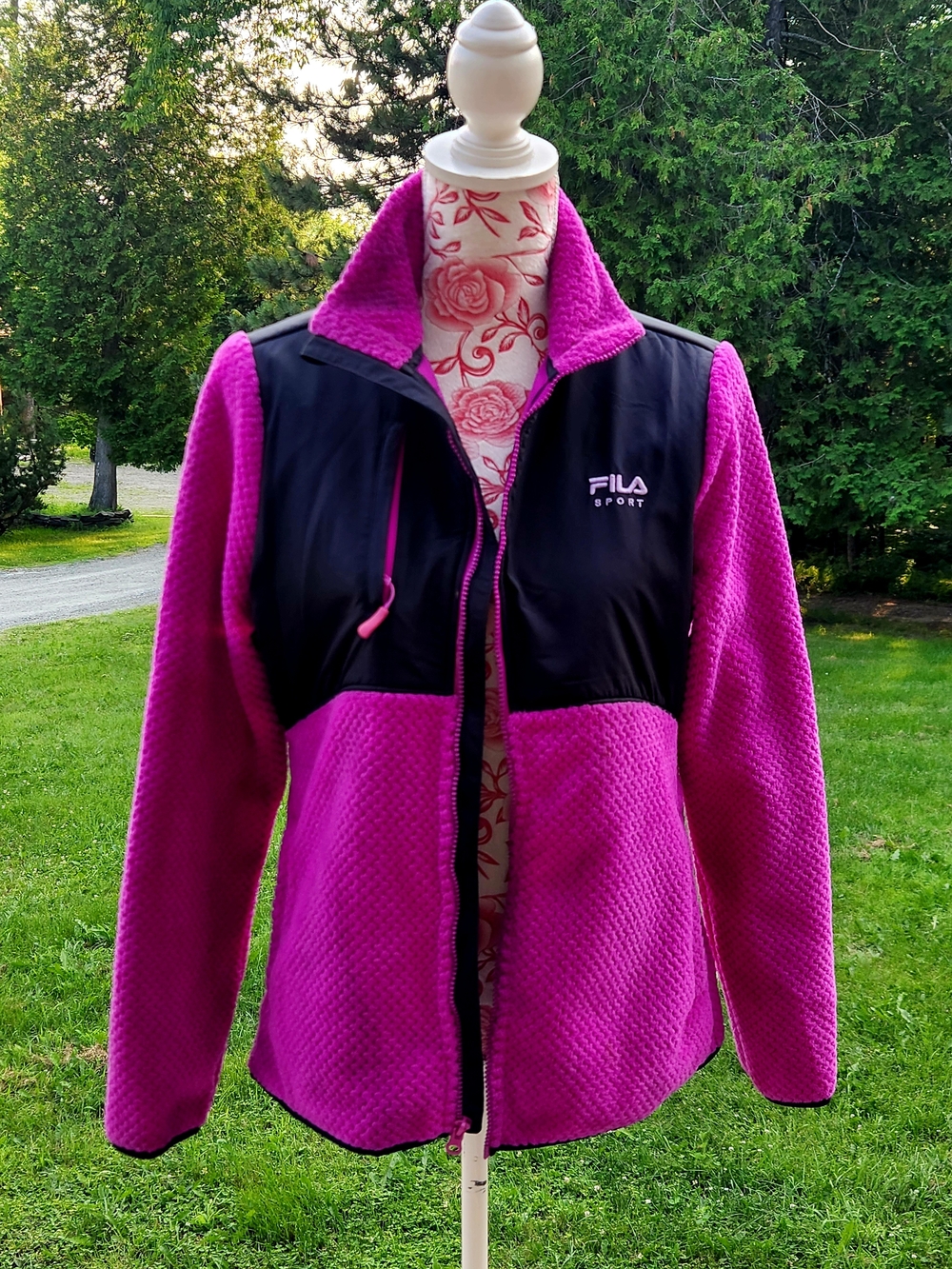 Fila Magenta and Black Teddy Fleece Jacket